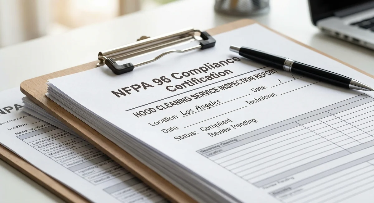 NFPA 96 compliance documentation and service report for Sacramento restaurant