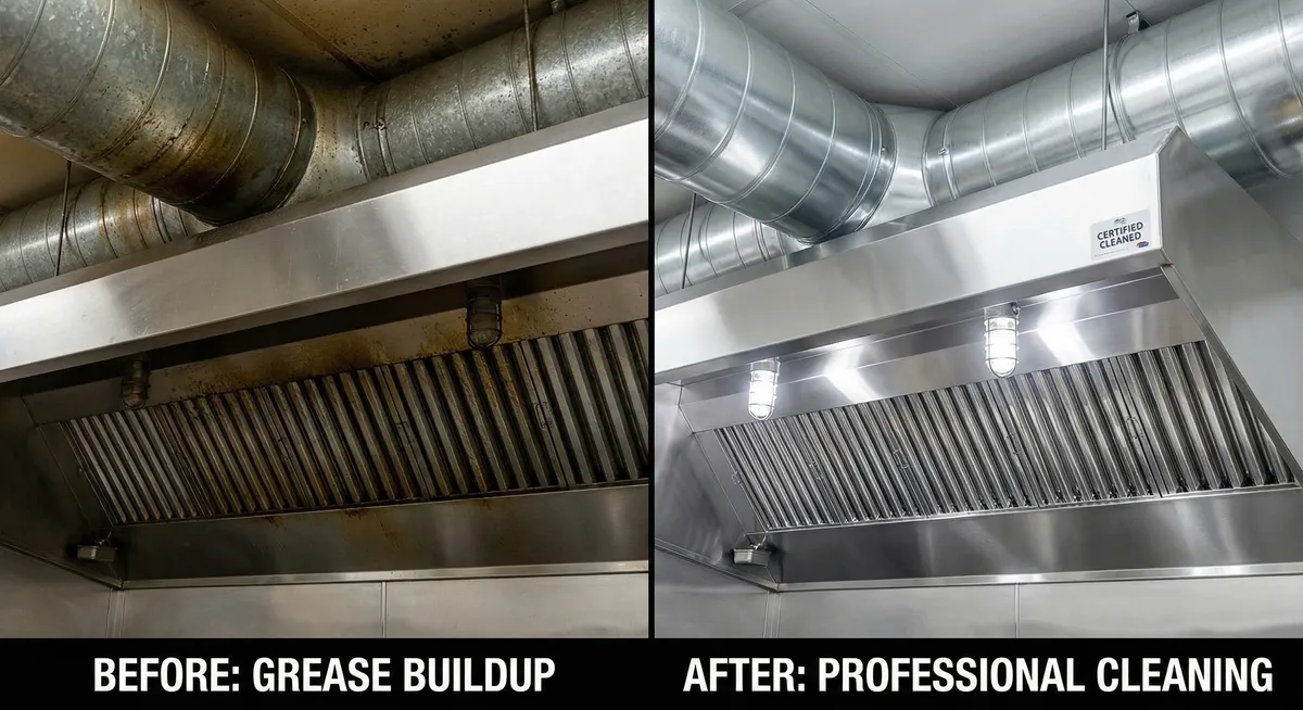 Kitchen exhaust hood before and after professional cleaning in Sacramento
